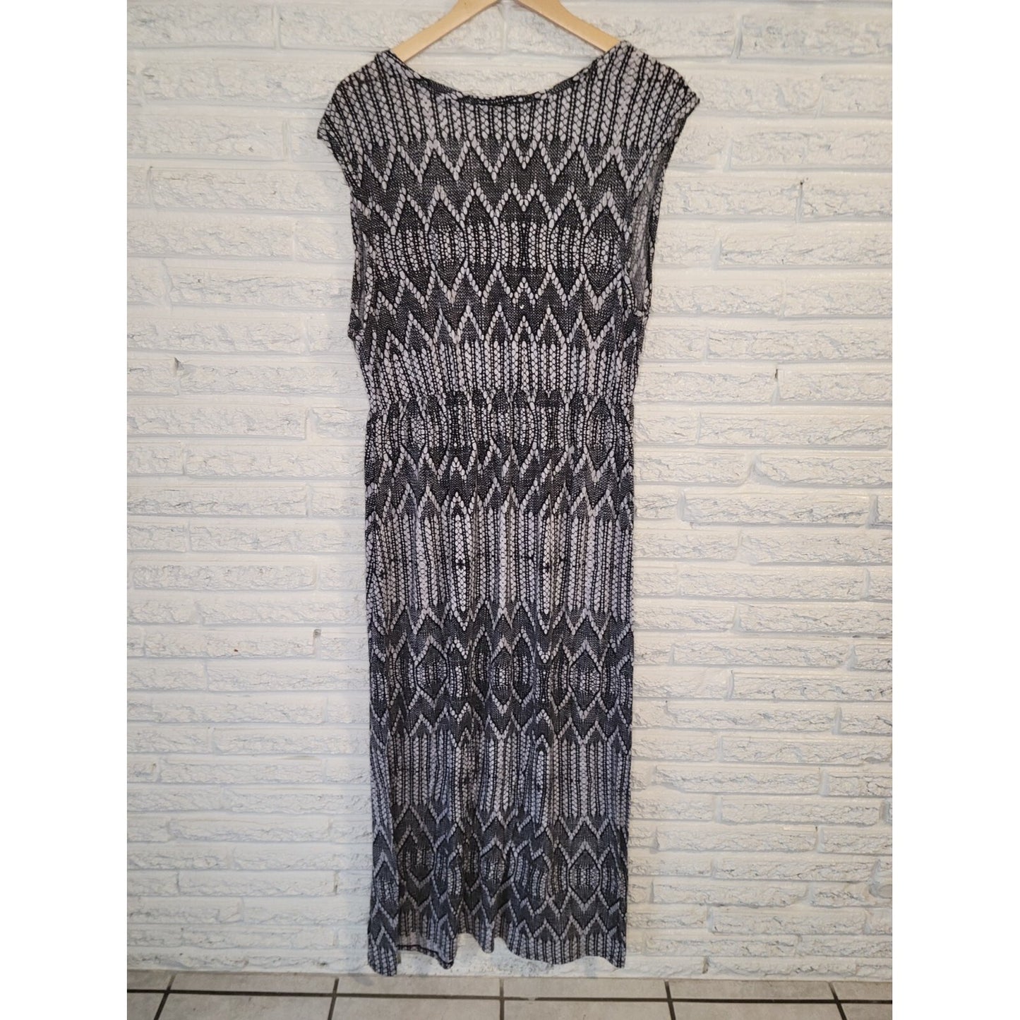 Faded Glory Women's XL Black Geometric Sheath Maxi Dress Sleeveless Round Neck