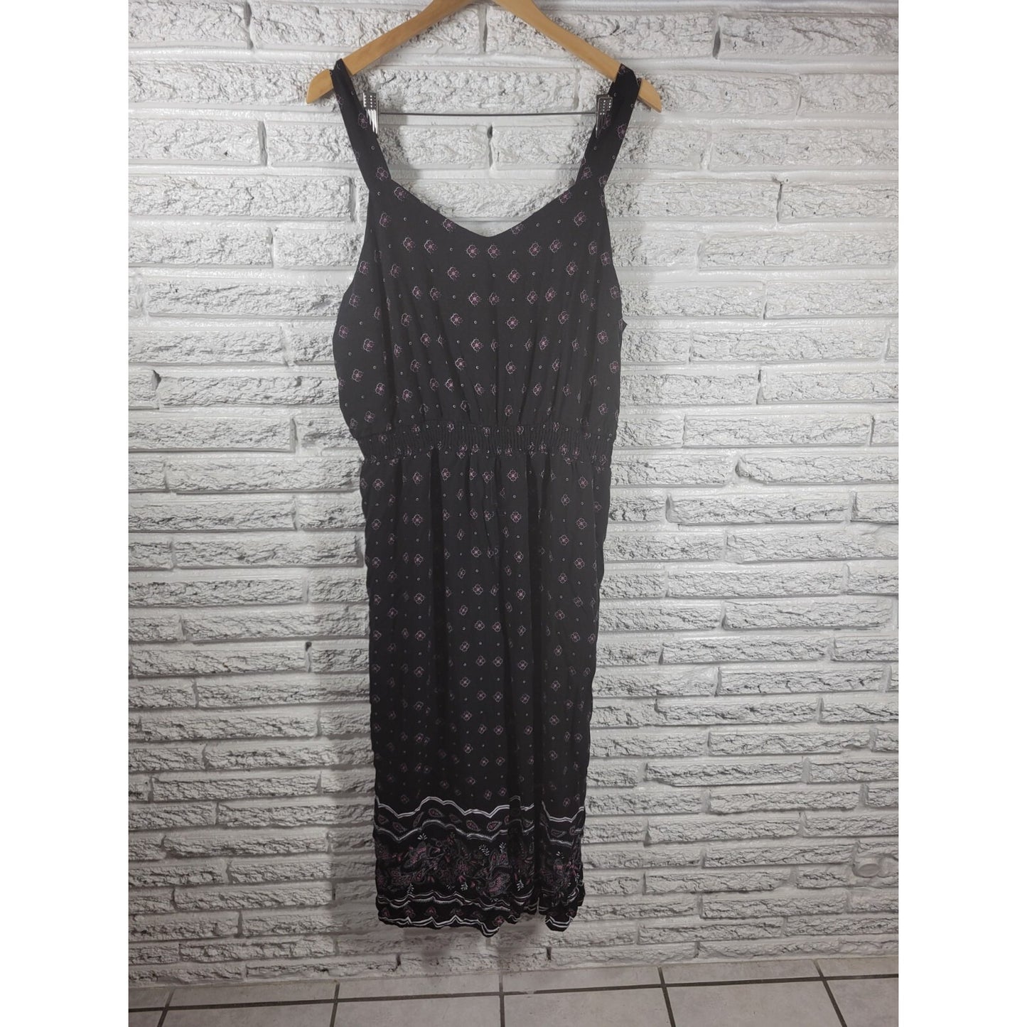 Always Indigo Womens Jumpsuit 2X Plus Wide Leg Black Floral Rayon Lightweight