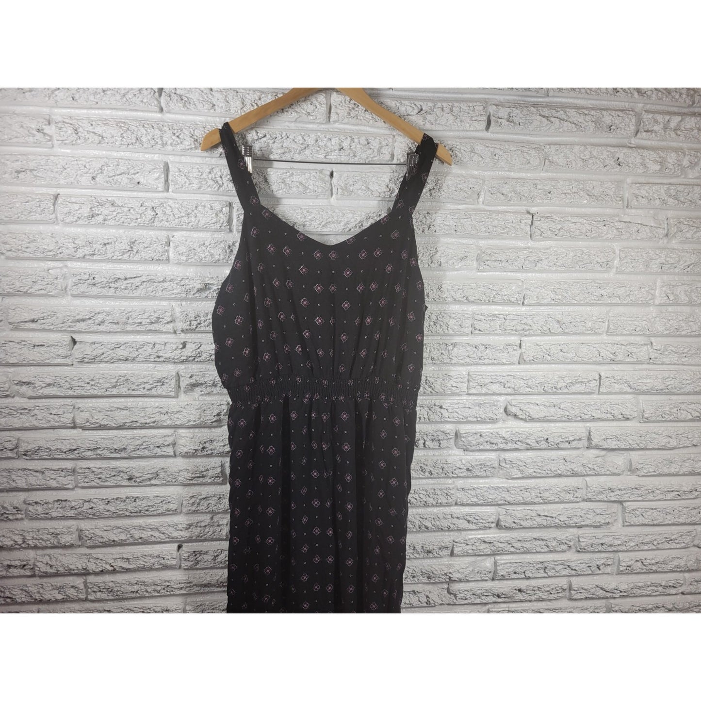 Always Indigo Womens Jumpsuit 2X Plus Wide Leg Black Floral Rayon Lightweight