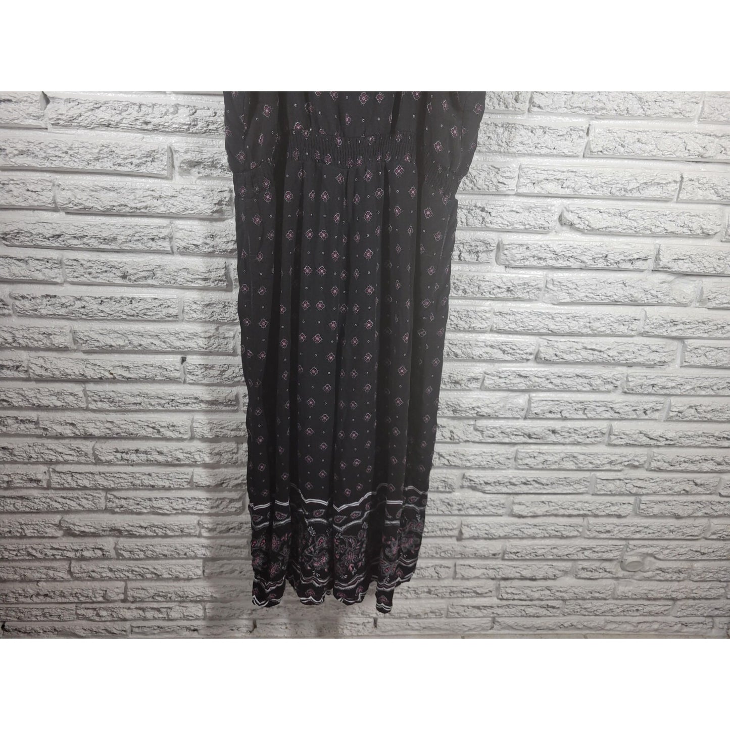 Always Indigo Womens Jumpsuit 2X Plus Wide Leg Black Floral Rayon Lightweight