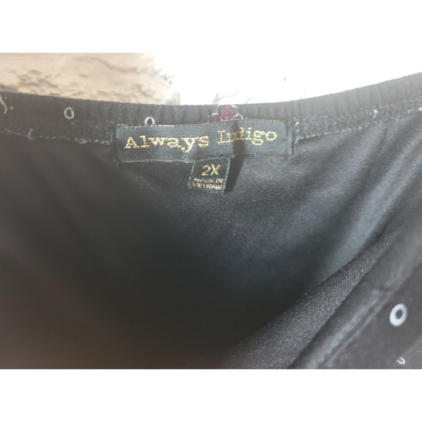 Always Indigo Womens Jumpsuit 2X Plus Wide Leg Black Floral Rayon Lightweight