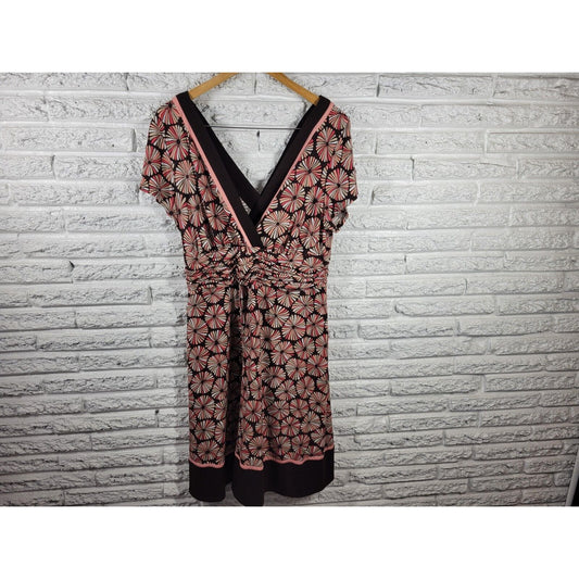 Studio I Womens Dress 18W Plus Sheath Short Sleeve Pink Geometric Poly Blend