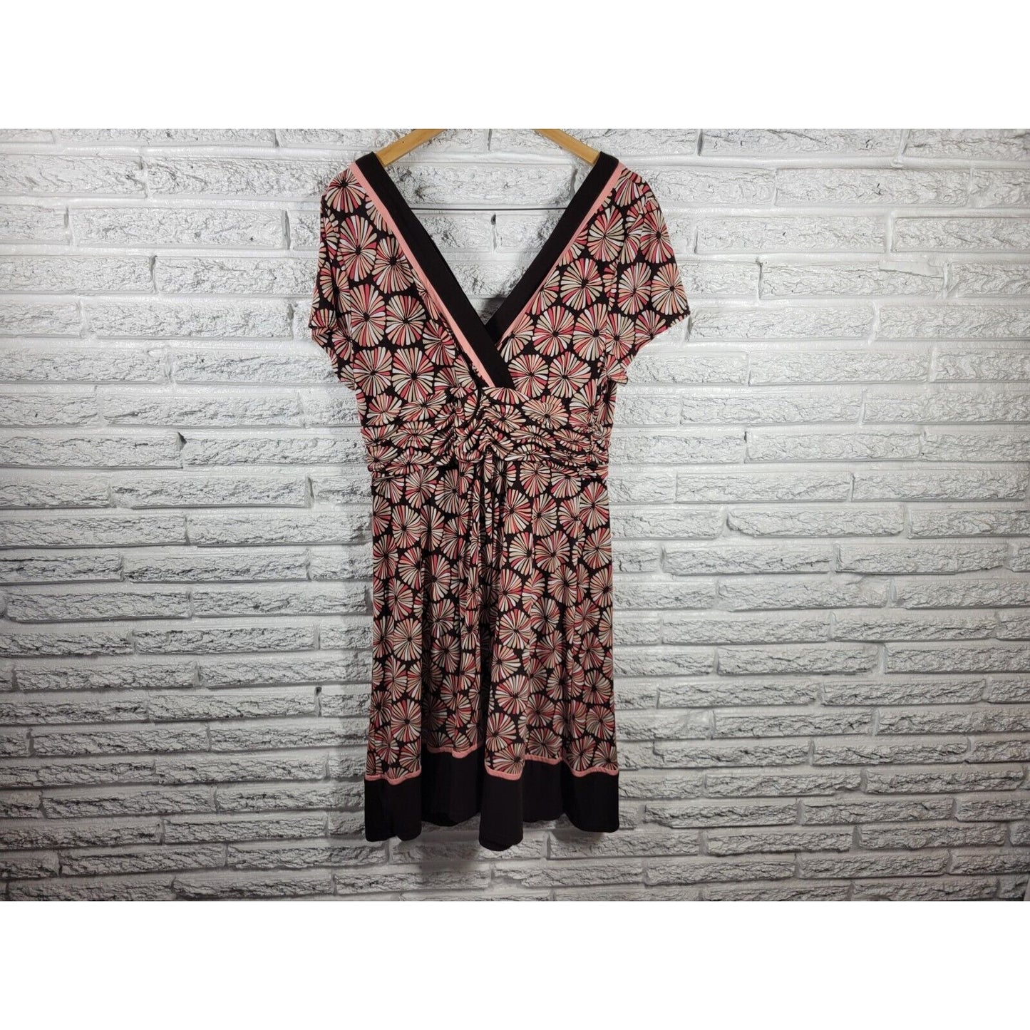 Studio I Womens Dress 18W Plus Sheath Short Sleeve Pink Geometric Poly Blend