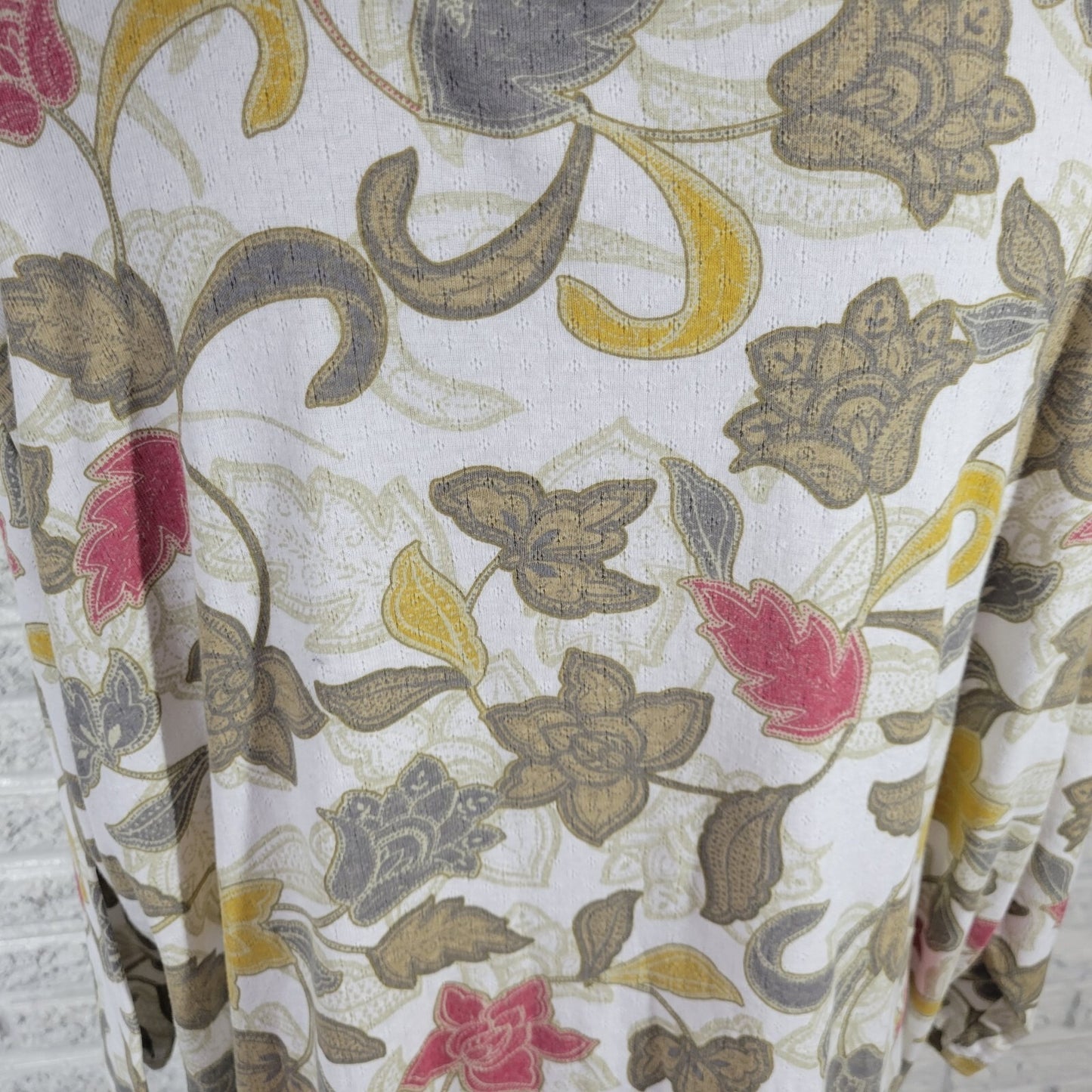 Laura Scott Womens Top 2X Knit 3/4 Sleeve Green Red Floral Cotton Blend Casual