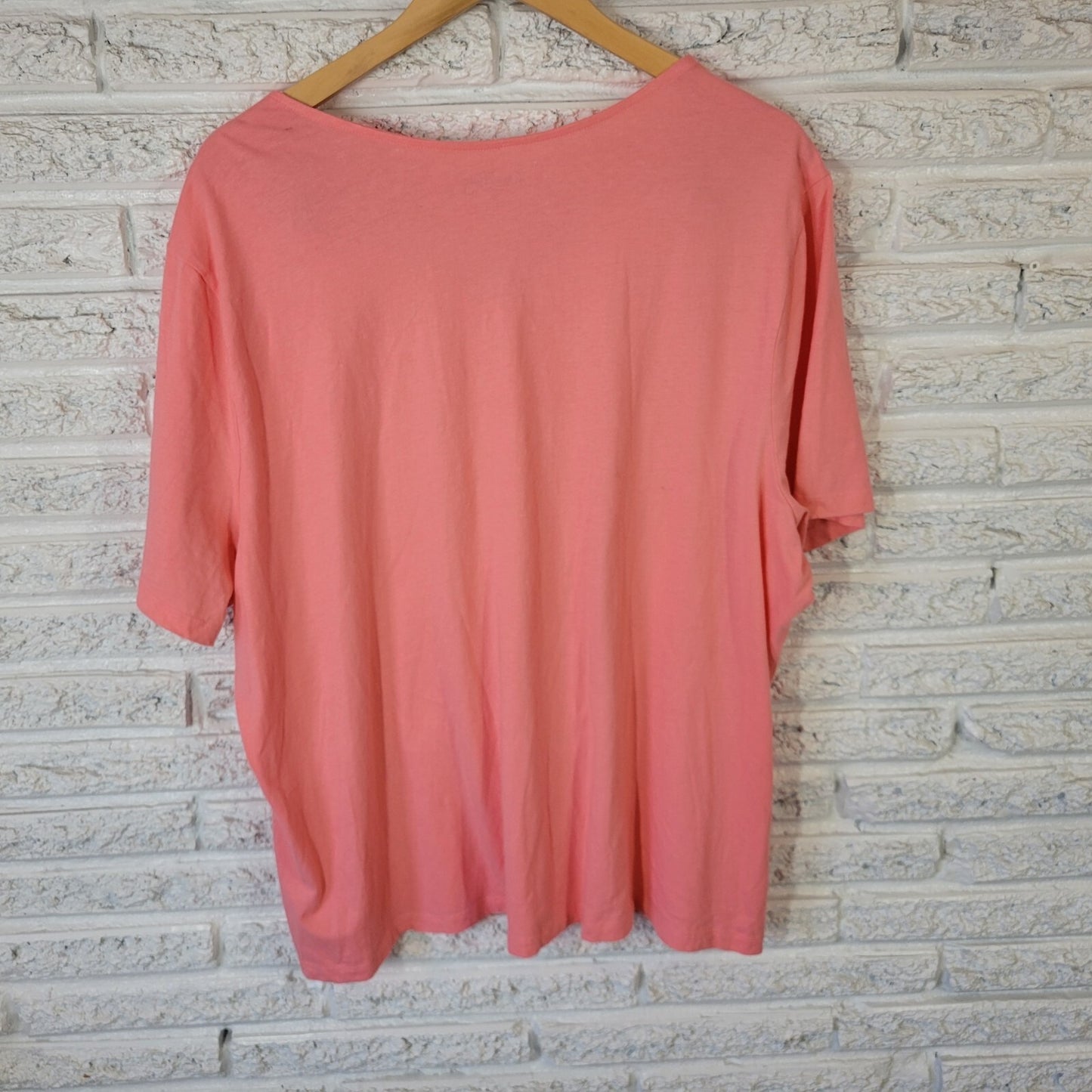 Coral Bay Womens Top 3X Plus Tee Short Sleeve Pink  Lightweight Lattice Neck