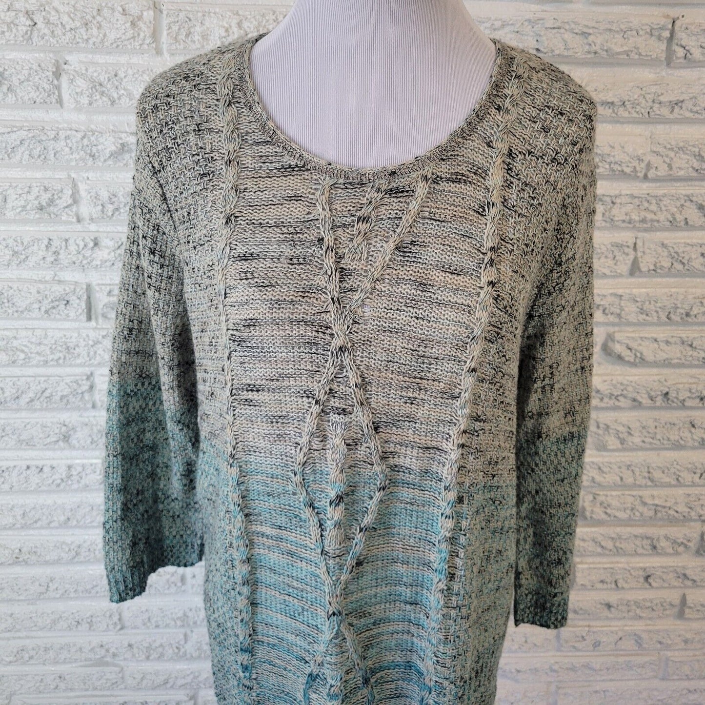 Avenue Womens Sweater 18 20 Plus Tunic Blue Gray Marled Cable Soft Lightweight