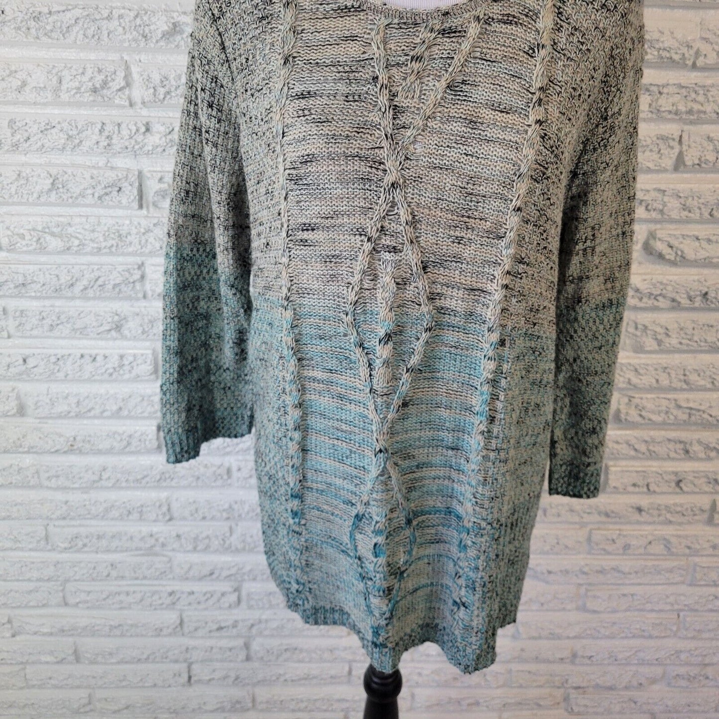 Avenue Womens Sweater 18 20 Plus Tunic Blue Gray Marled Cable Soft Lightweight