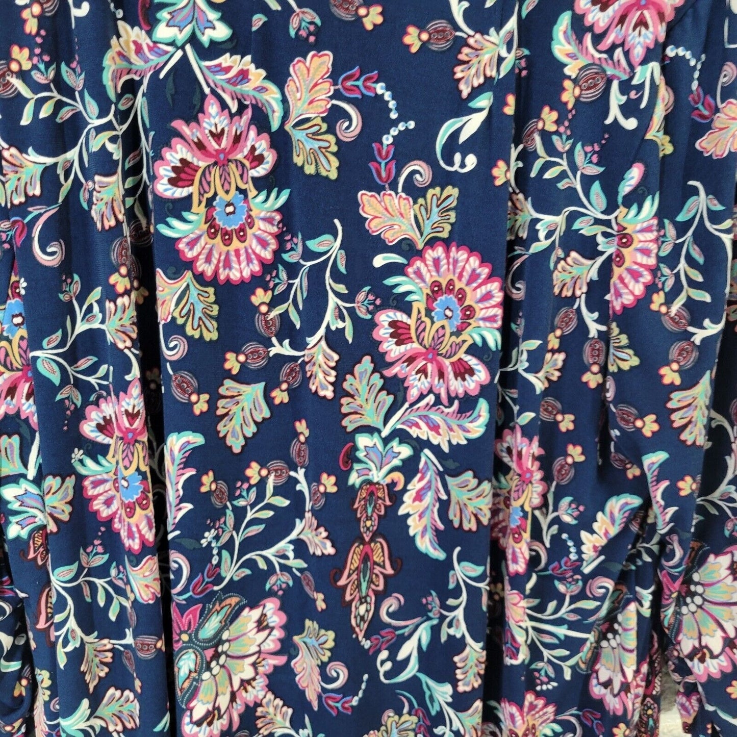 Perceptions Womens Dress 3X Ruched Sleeve Blue Pink Floral Poly Blend Pintucked