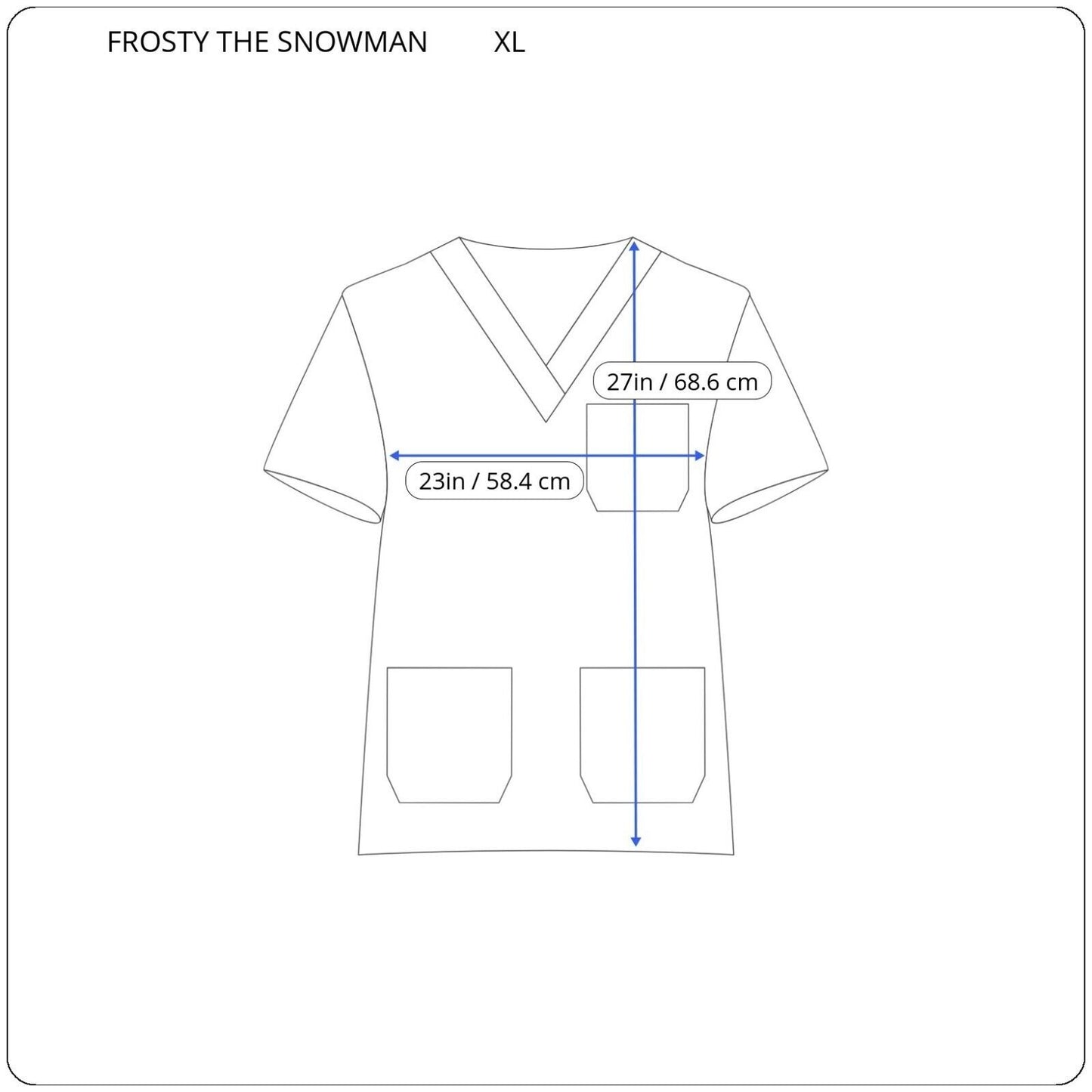 Christmas Frosty Snowman Unisex Scrub Top Extra Large Black Cotton Lightweight