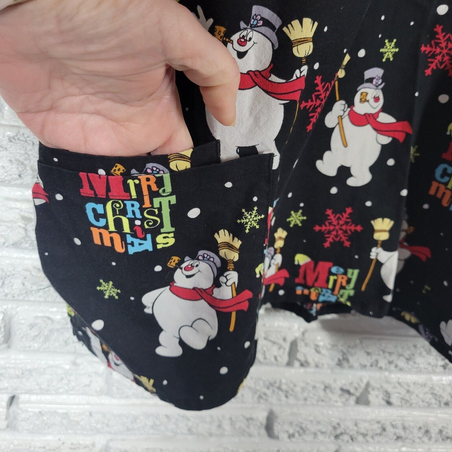 Christmas Frosty Snowman Unisex Scrub Top Extra Large Black Cotton Lightweight