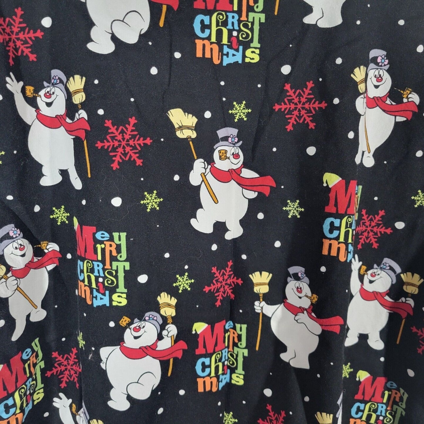 Christmas Frosty Snowman Unisex Scrub Top Extra Large Black Cotton Lightweight