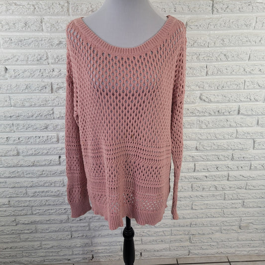 American Eagle Outfitters Womens Sweater XXL Plus Open Knit Pink Cotton Blend