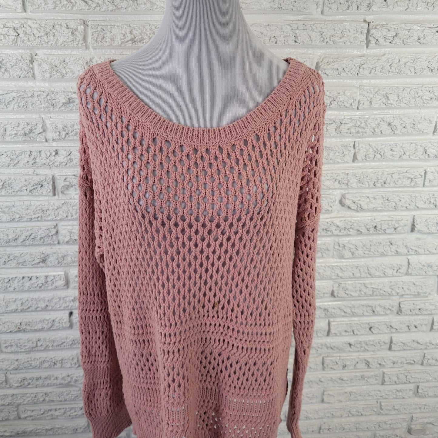 American Eagle Outfitters Womens Sweater XXL Plus Open Knit Pink Cotton Blend