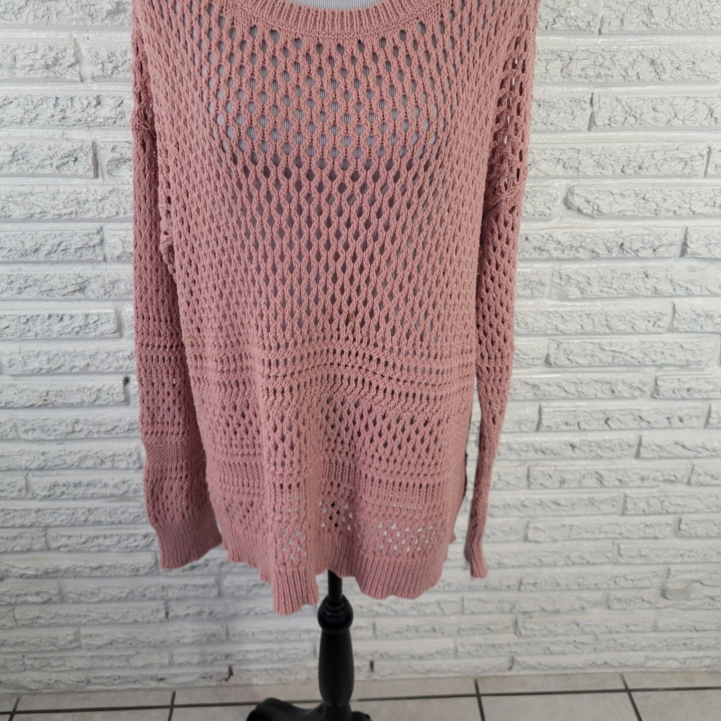 American Eagle Outfitters Womens Sweater XXL Plus Open Knit Pink Cotton Blend