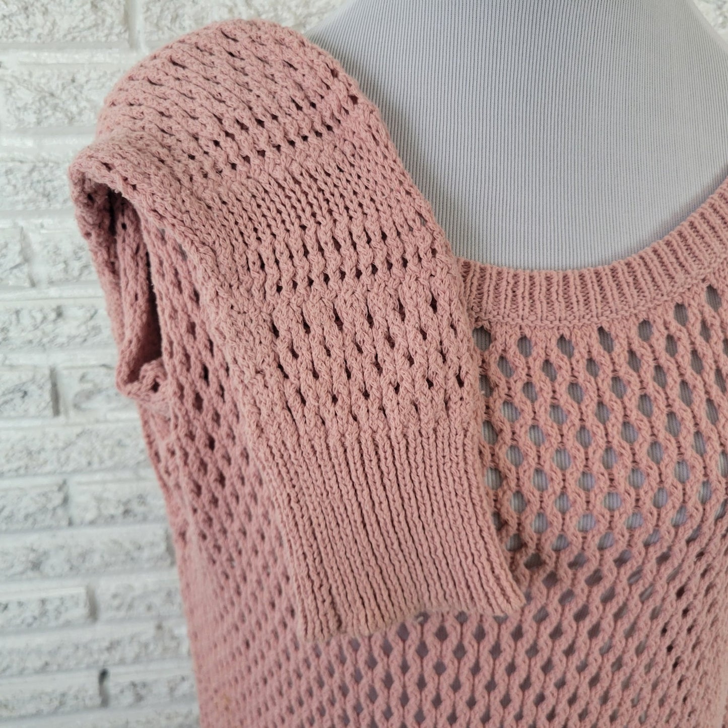 American Eagle Outfitters Womens Sweater XXL Plus Open Knit Pink Cotton Blend