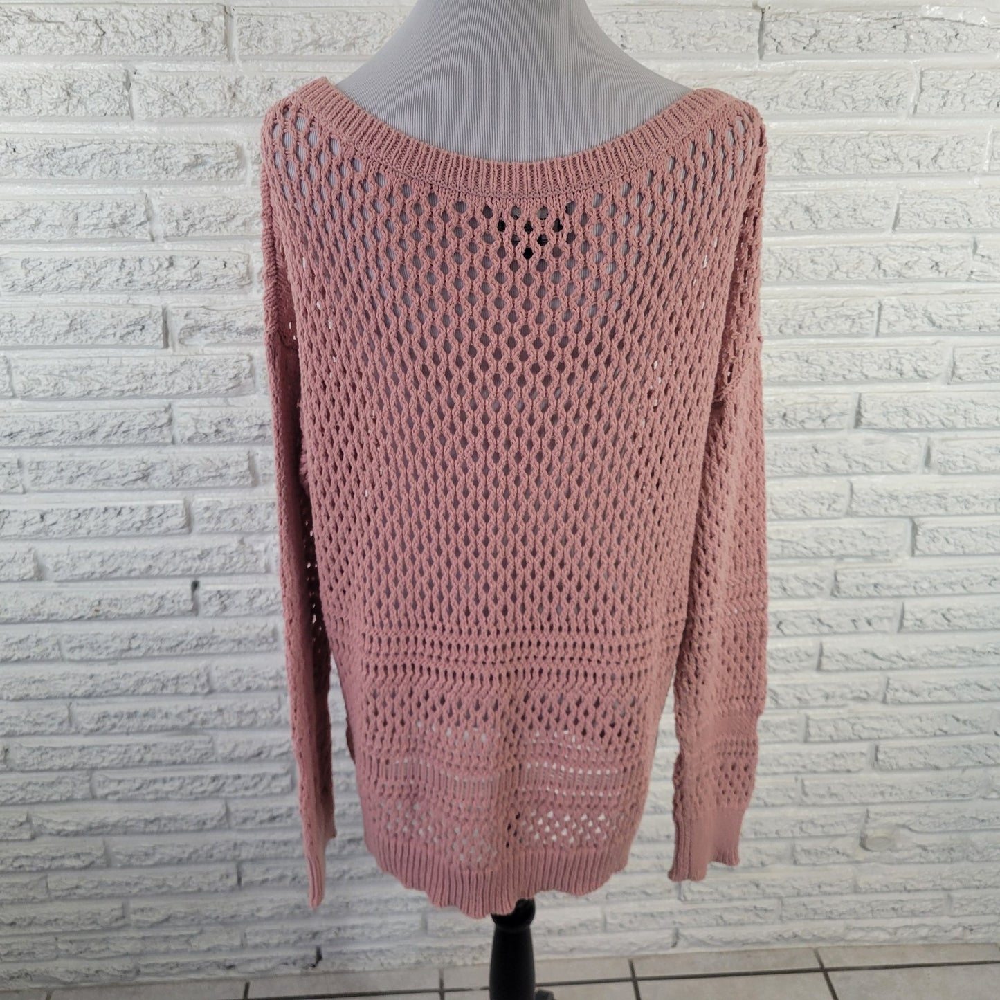 American Eagle Outfitters Womens Sweater XXL Plus Open Knit Pink Cotton Blend