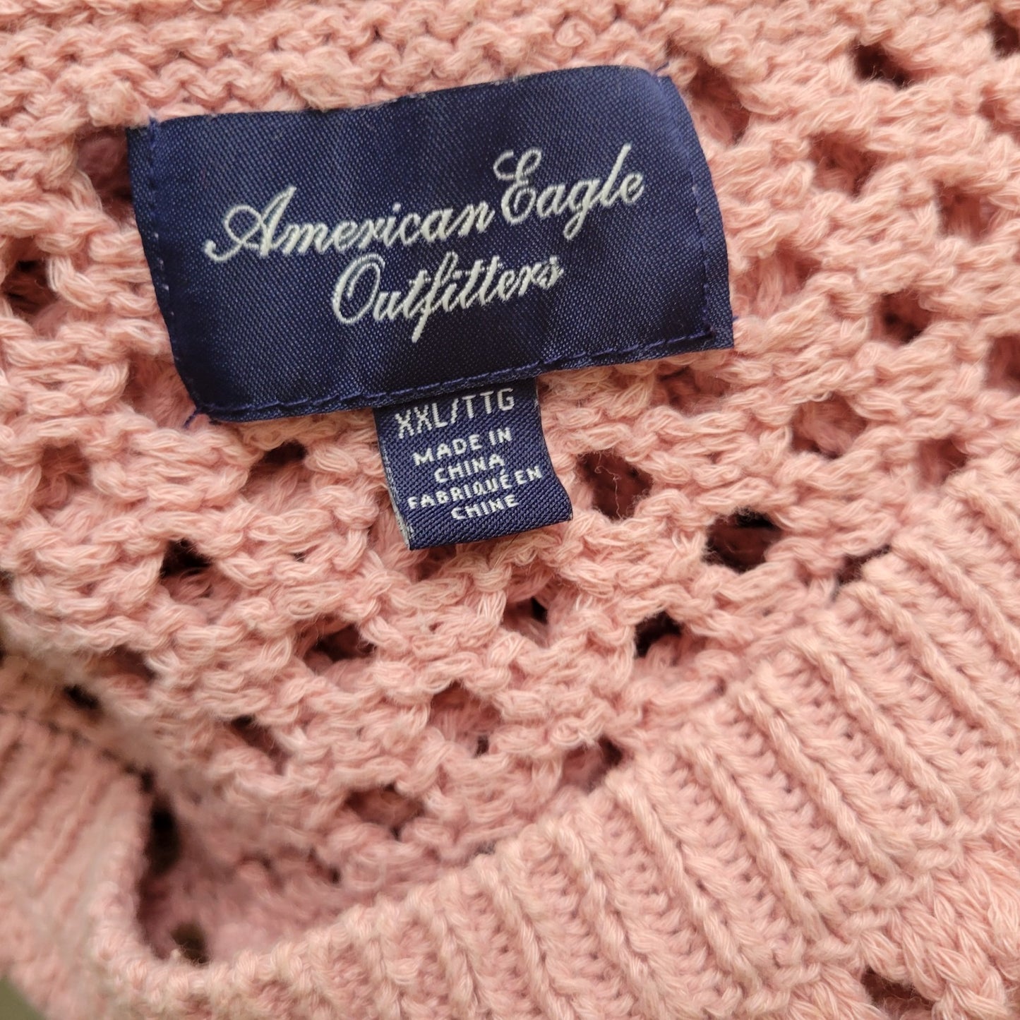 American Eagle Outfitters Womens Sweater XXL Plus Open Knit Pink Cotton Blend