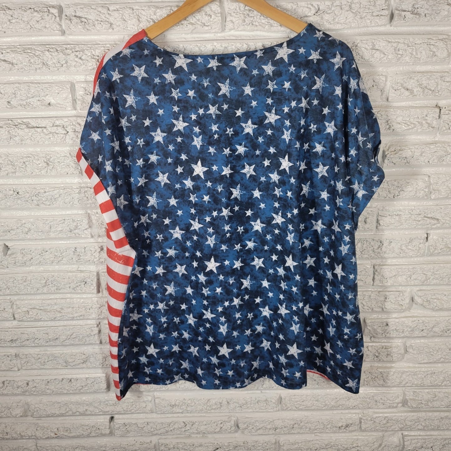 Fourth of July Juniper Lime Womens Top 3X Plus Tee Patriotic US Flag Rhinestones