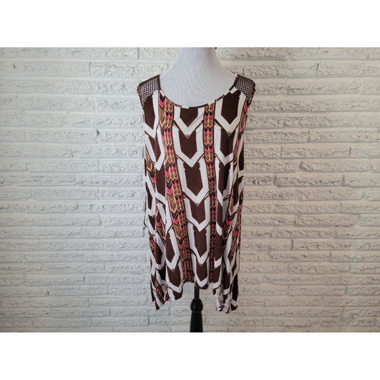 Apt 9 Women's 2X Plus Black Geometric Tank Top Round Neck Sleeveless Crochet