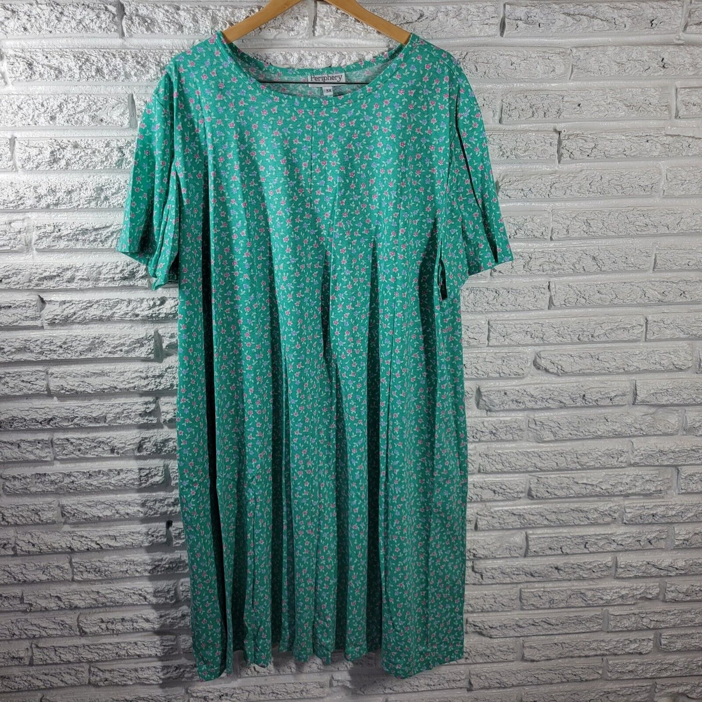 Vintage Periphery Womens Dress 3X Plus Short Sleeve Pockets Green Floral Casual