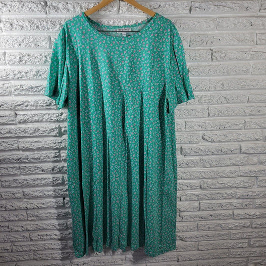 Vintage Periphery Womens Dress 3X Plus Short Sleeve Pockets Green Floral Casual