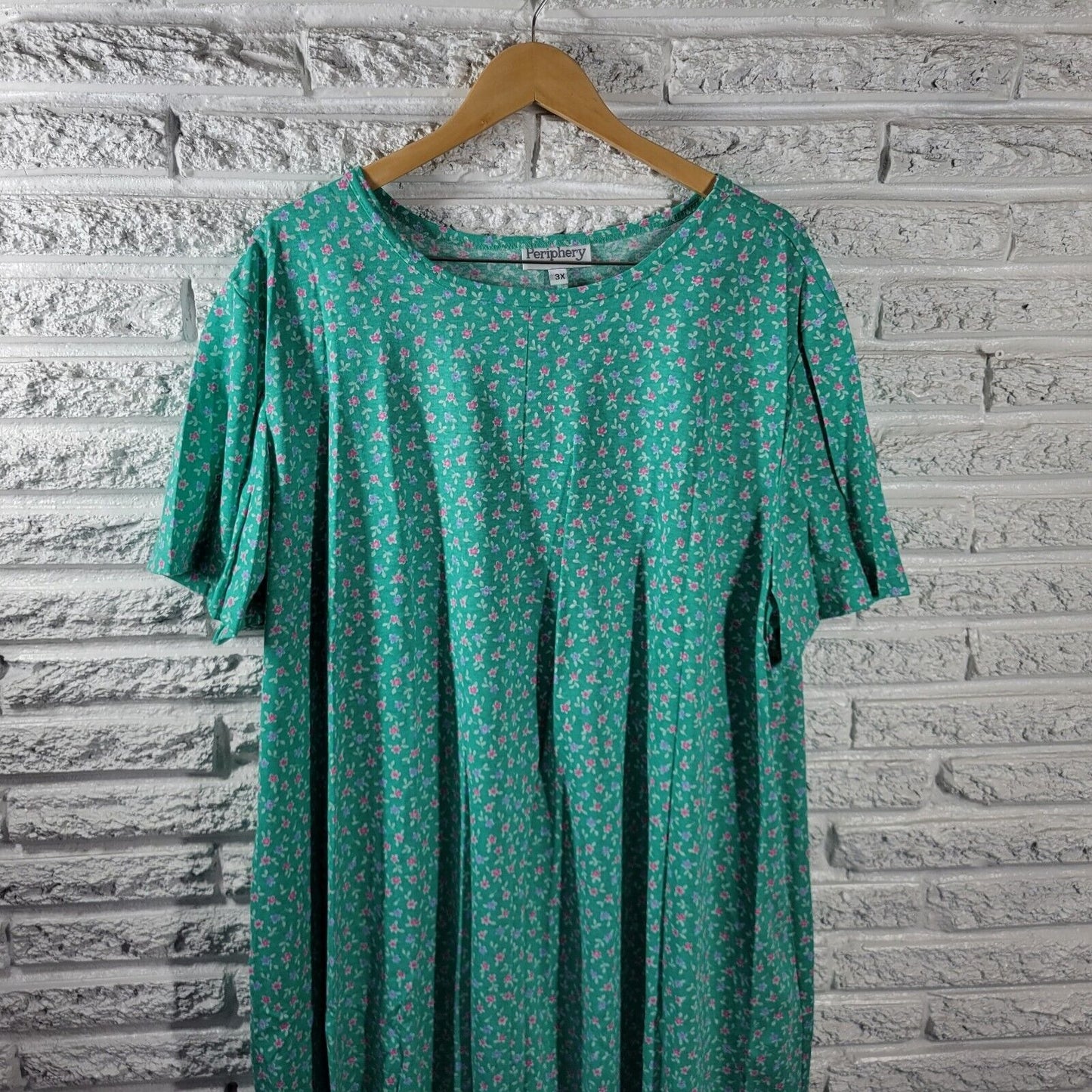 Vintage Periphery Womens Dress 3X Plus Short Sleeve Pockets Green Floral Casual
