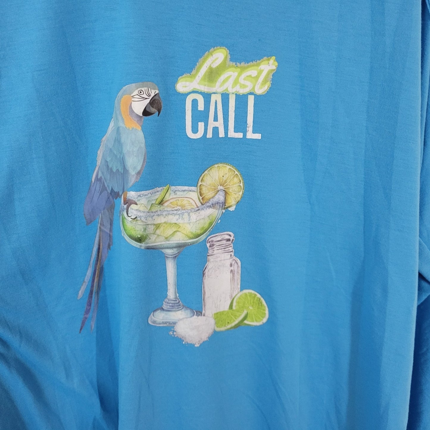 Womens Top 3XL Plus Tee Parrot Margarita Blue Last Call Raglan Sleeve Poly Blend