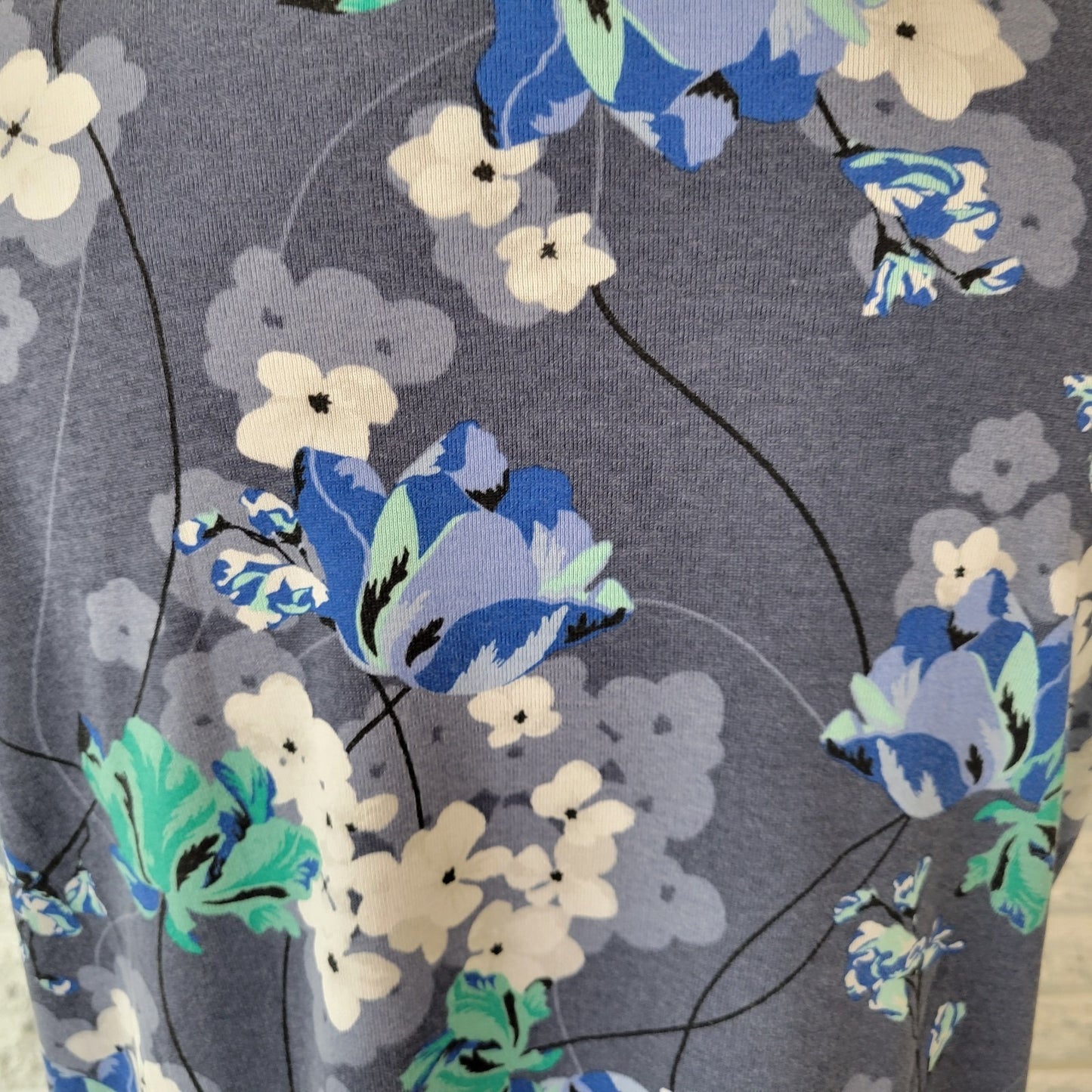 Croft Barrow Womens Top Extra Large Tee Short Sleeve Blue Floral Cotton Comfy