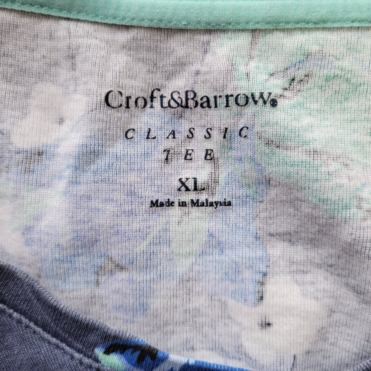 Croft Barrow Womens Top Extra Large Tee Short Sleeve Blue Floral Cotton Comfy