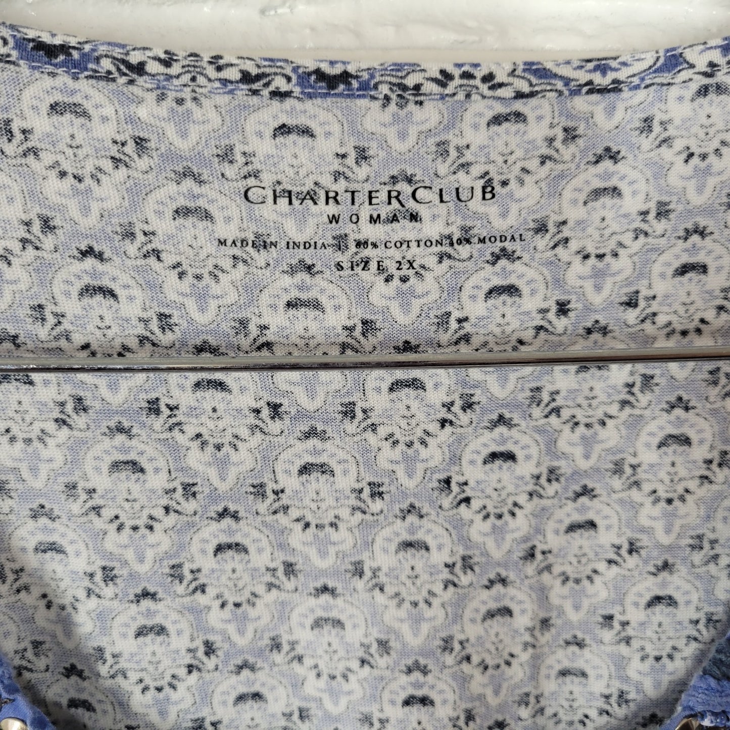 Charter Club Womens Dress 2X Plus Sleeveless Blue Geometric Crochet Beads Studs