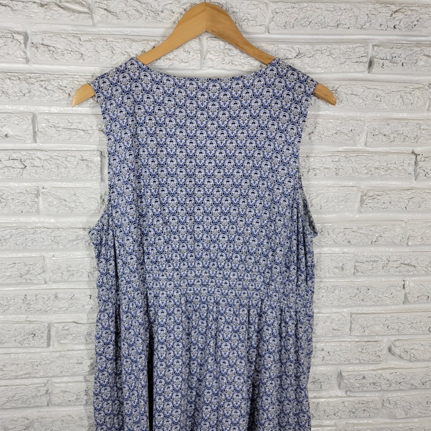 Charter Club Womens Dress 2X Plus Sleeveless Blue Geometric Crochet Beads Studs