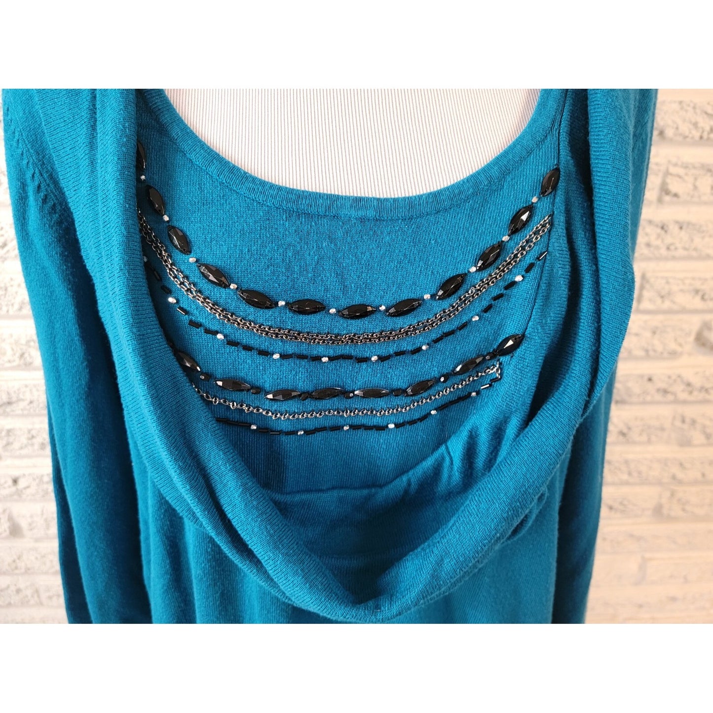 Apt 9 Women Sweater 2X Plus Long Sleeve Pullover Beaded Lightweight Blue Office