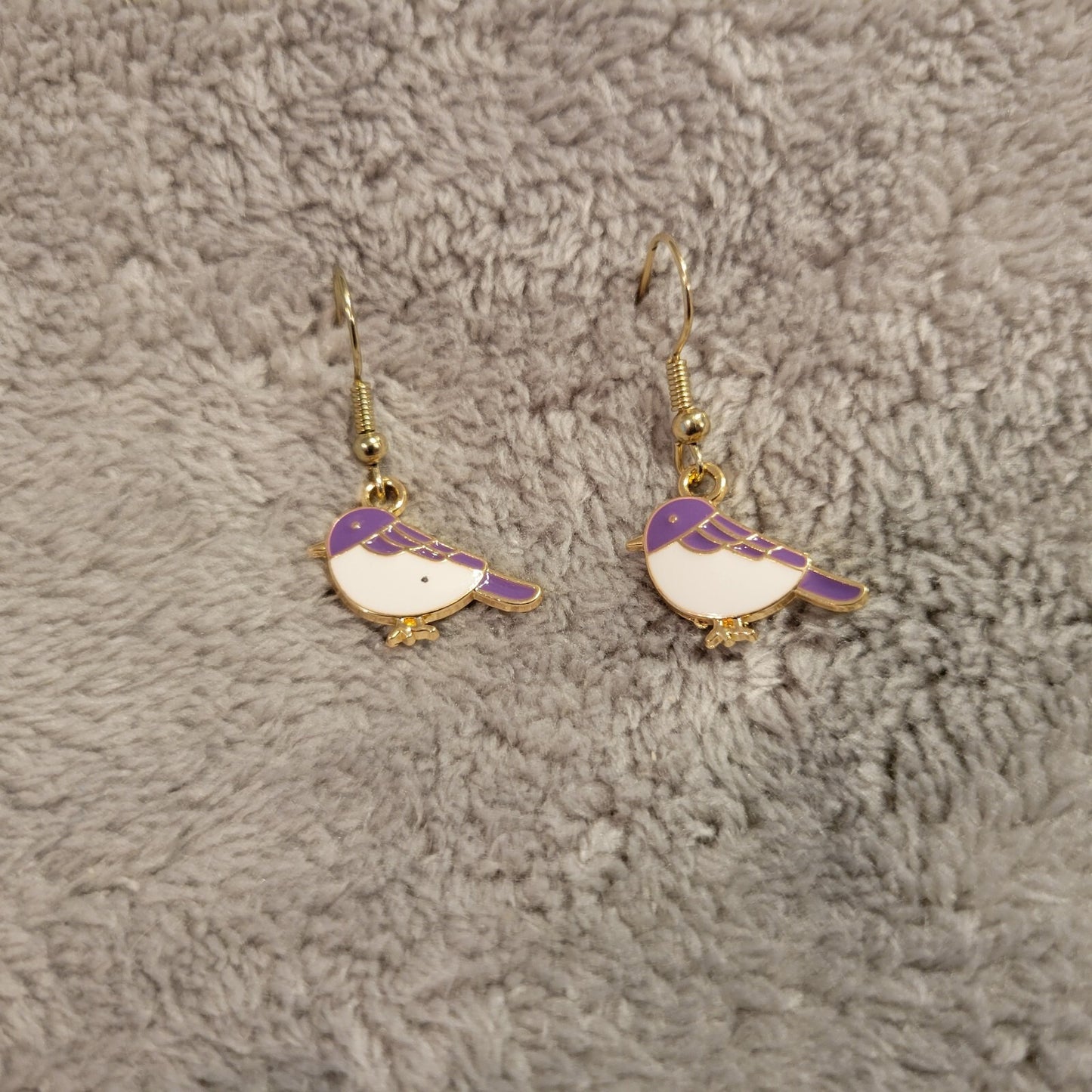 Birds #2 Women Earrings One Pair Purple Hanging Dangle Aluminum Alloy Gold Tone