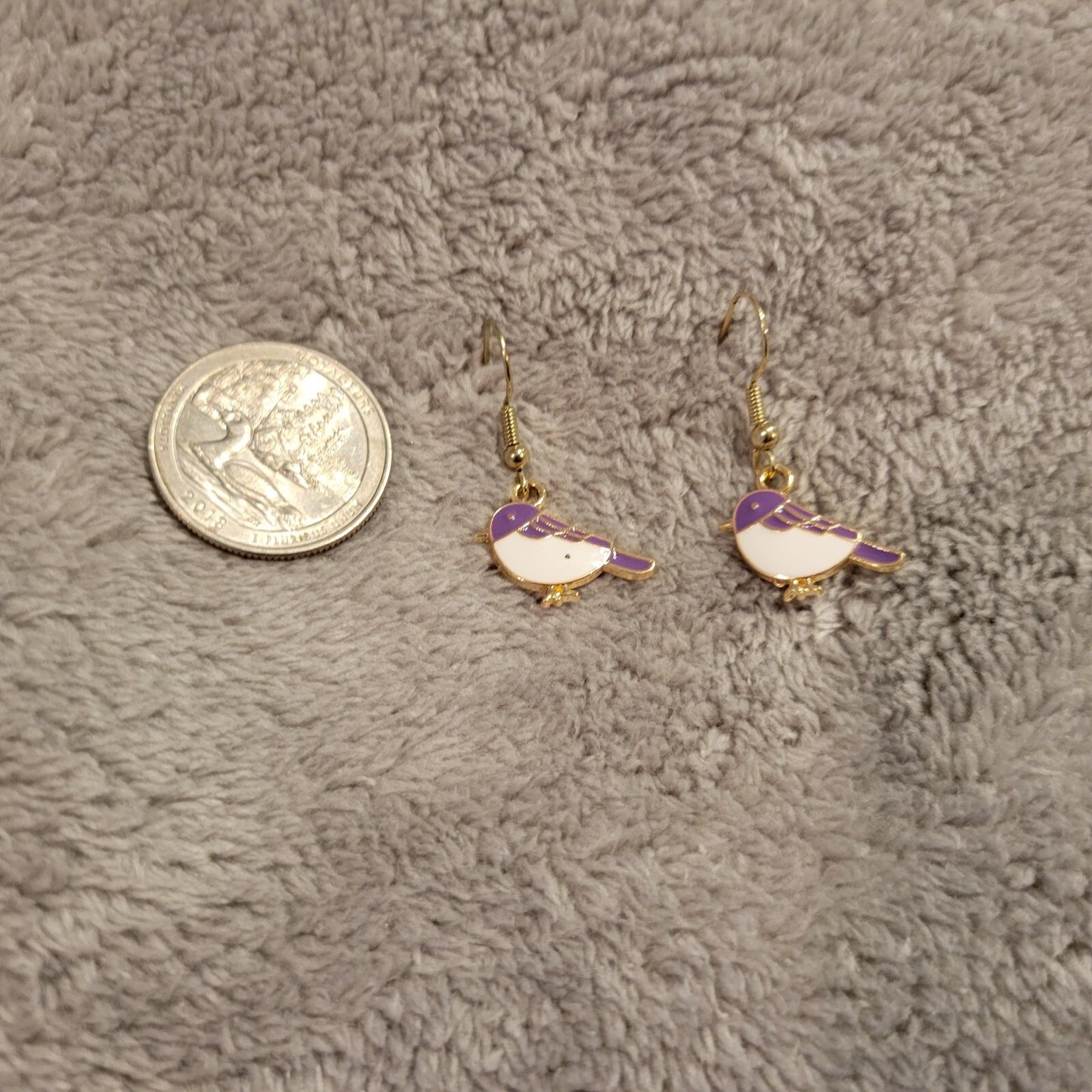 Birds #2 Women Earrings One Pair Purple Hanging Dangle Aluminum Alloy Gold Tone