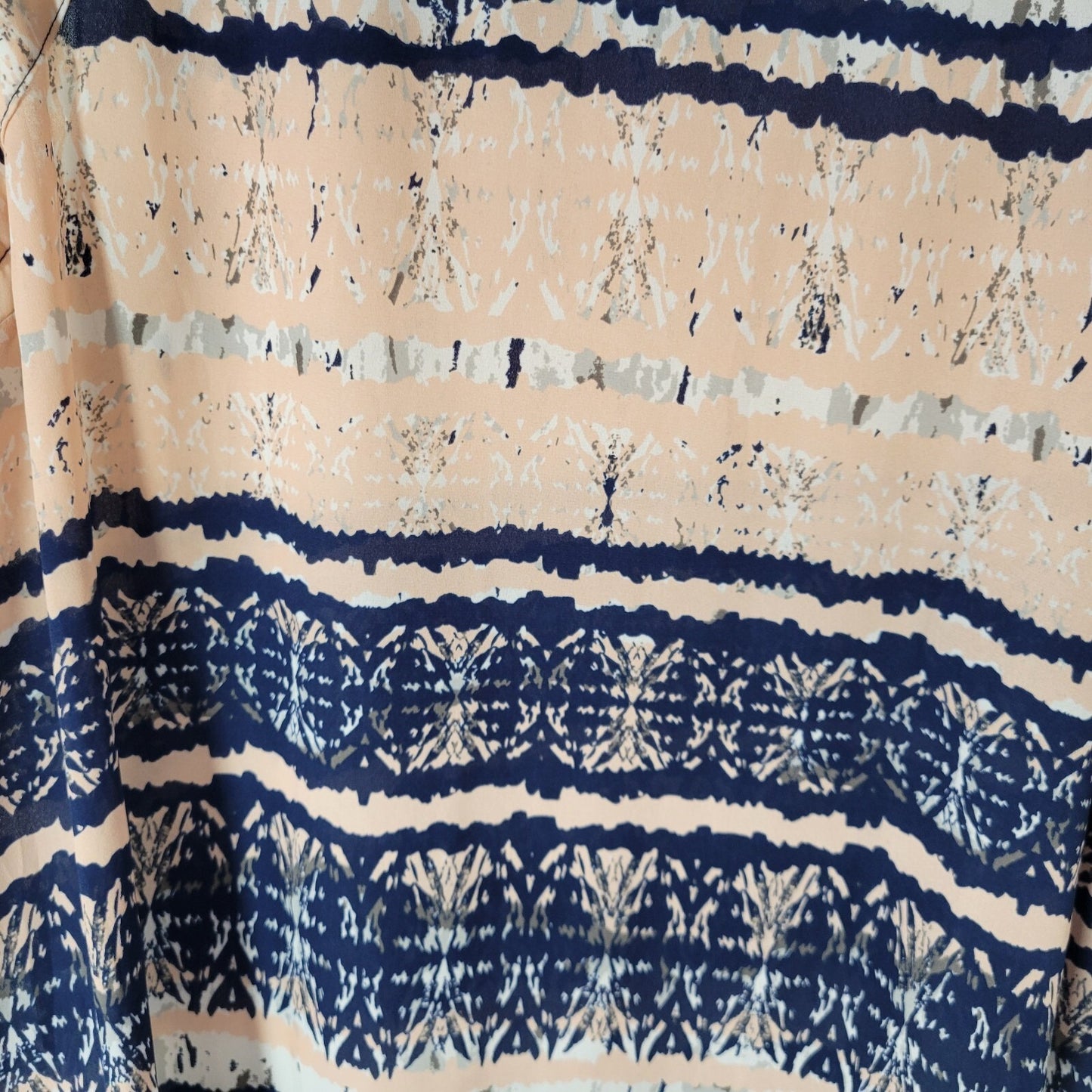 Ana Womens Top XL Tank Pink Blue Geometric Lightweight Sheer Lace Hem Comfy