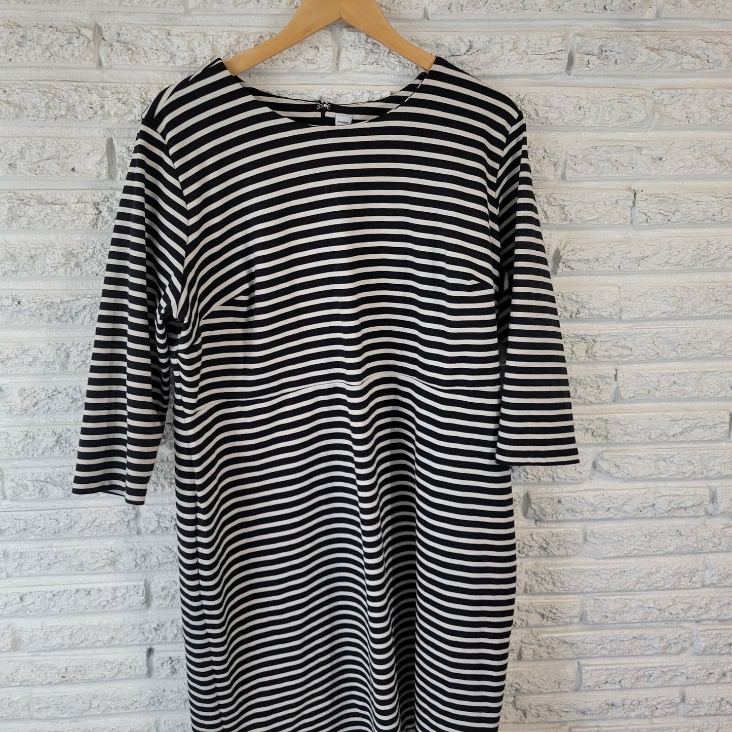 Old Navy Womens Dress 2X Plus 3/4 Sleeve Black White Stripe Cotton Blend Zip Up