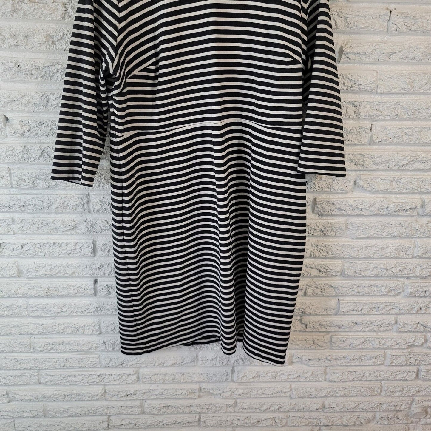 Old Navy Womens Dress 2X Plus 3/4 Sleeve Black White Stripe Cotton Blend Zip Up