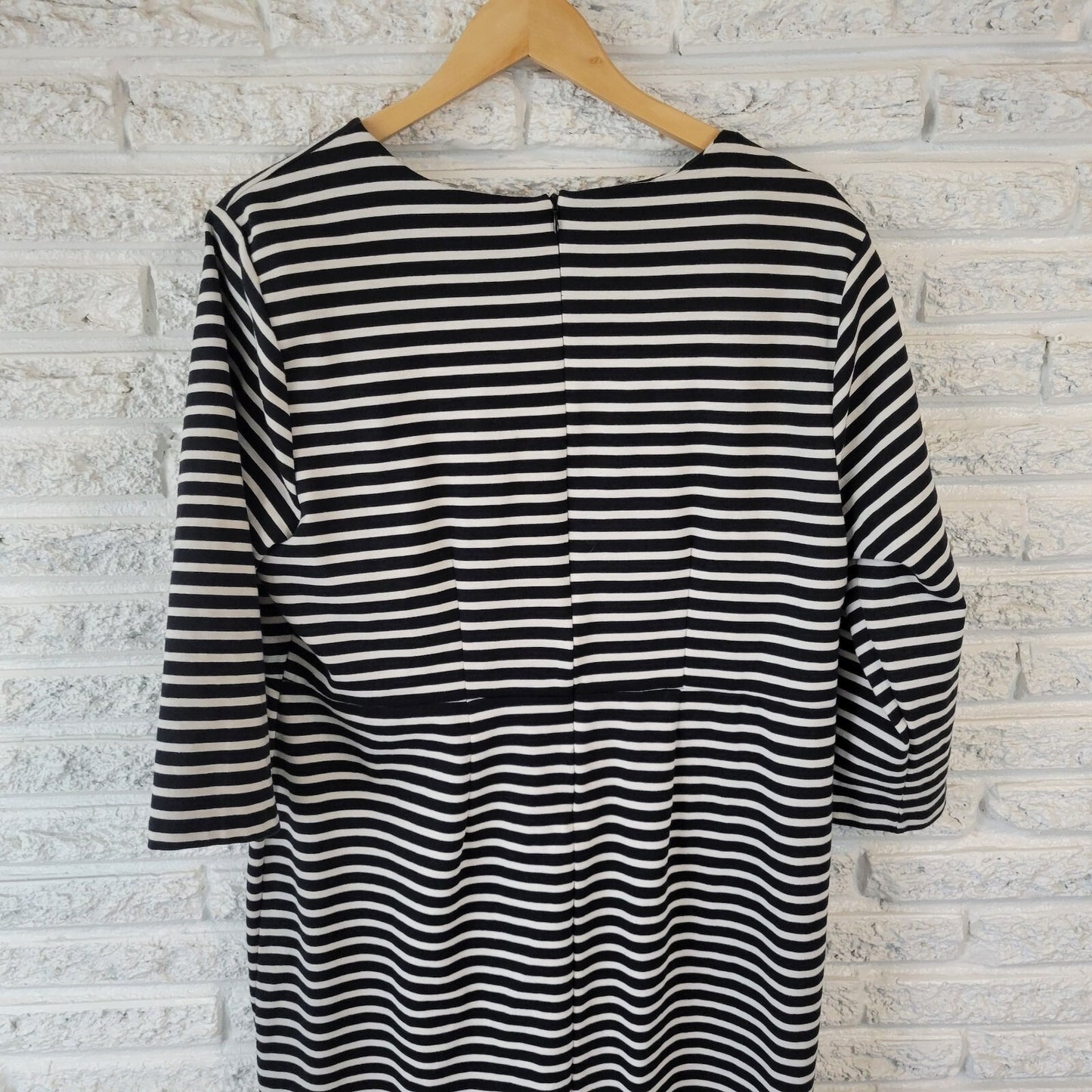 Old Navy Womens Dress 2X Plus 3/4 Sleeve Black White Stripe Cotton Blend Zip Up