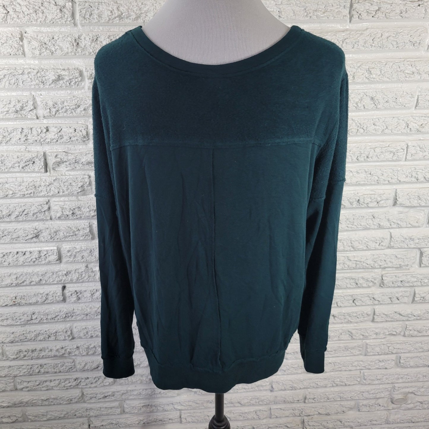 Knox Rose Womens XL Green Long Sleeve Blouse Crochet Trim Super Soft Stretch Top