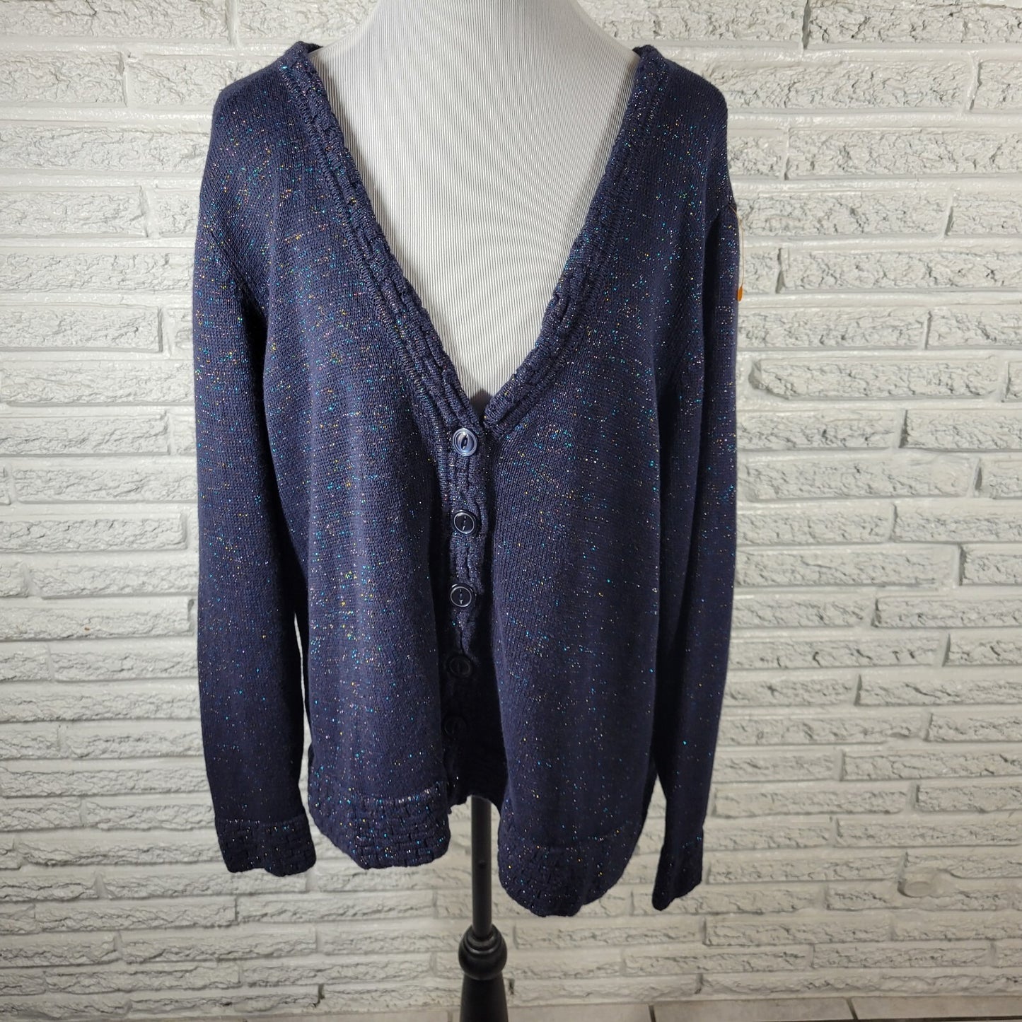 CJ Banks Womens Sweater 2X Plus Cardigan Blue Office Casual Cotton Blend