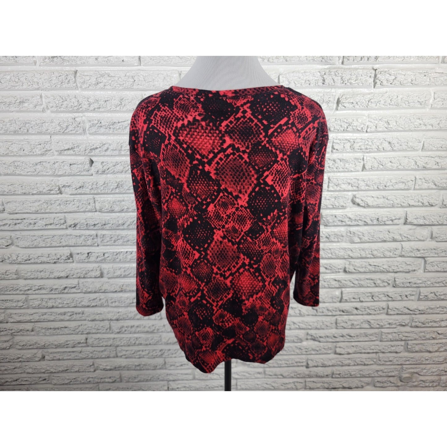 Rafaella Womens Top 1X Plus Cardigan Button Up Red Animal Print Cotton Comfy