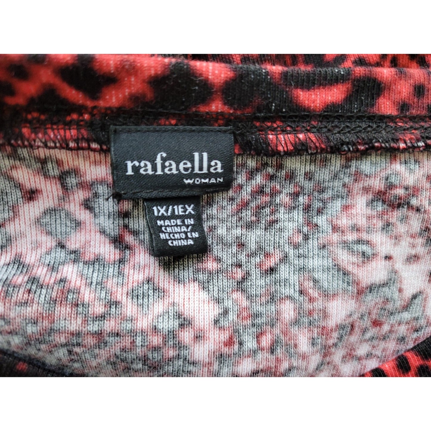 Rafaella Womens Top 1X Plus Cardigan Button Up Red Animal Print Cotton Comfy