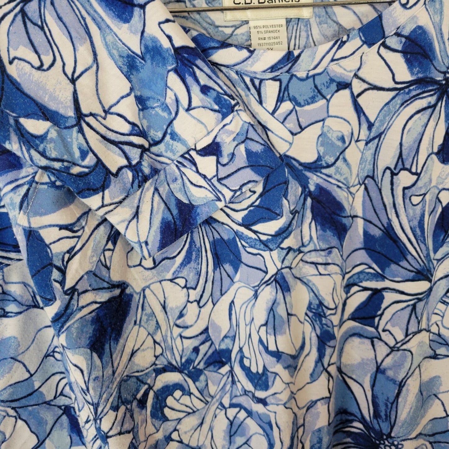 CD Daniels Womens Top 3X Plus Tunic Long Sleeve Blue Floral Poly Blend Casual