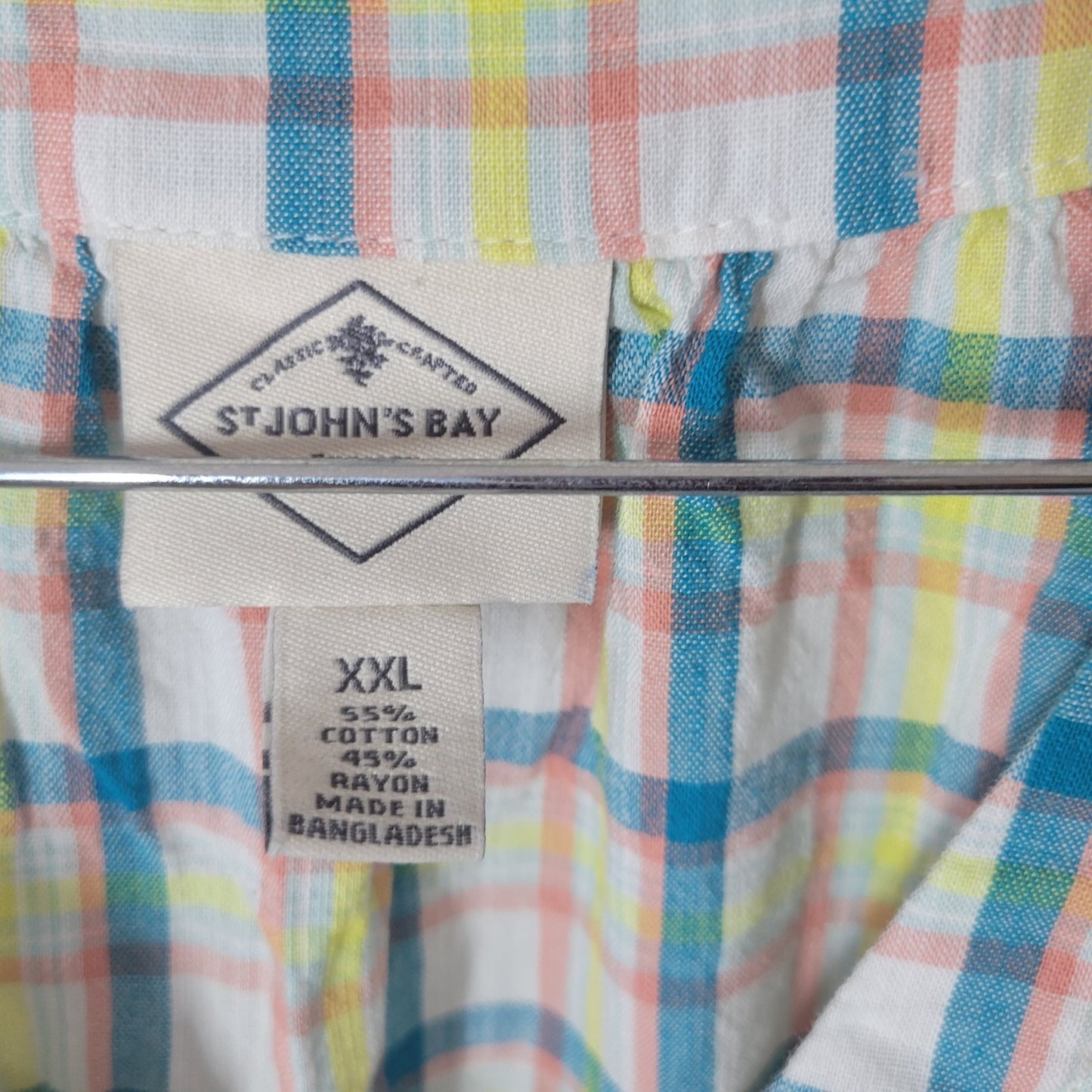 St Johns Bay Womens Top XXL Plus Sleeveless Blue Orange Plaid Casual Lightweight