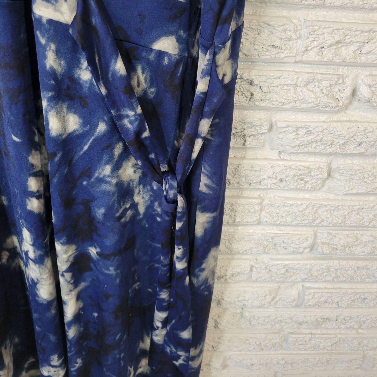 Dress Barn Womens Dress 22W Short Sleeve Blue Tie Dye Side Zip Poly Blend Sash