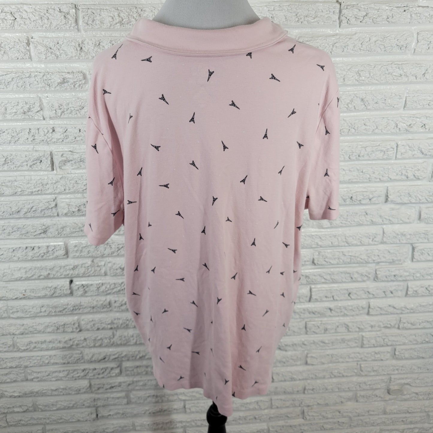 Croft Barrow Womens Top 2X Polo Eiffel Tower Paris France All Over Pink Cotton