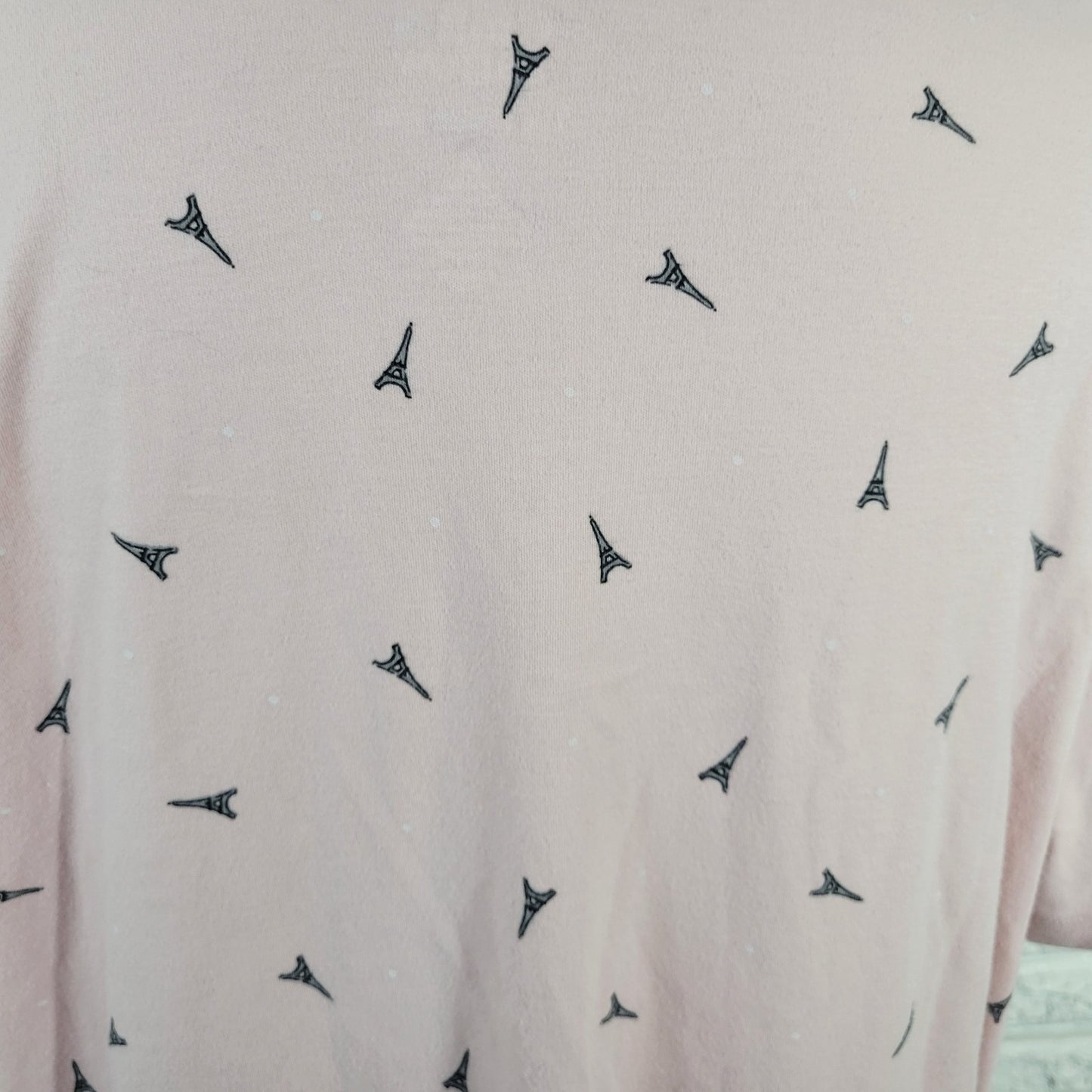 Croft Barrow Womens Top 2X Polo Eiffel Tower Paris France All Over Pink Cotton