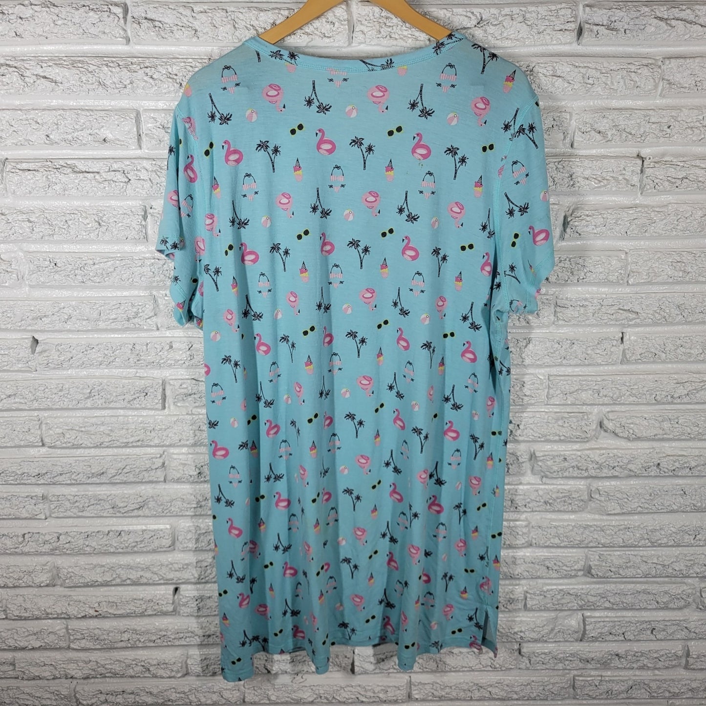 Coral Bay Womens Pajama Top Nightgown 1X Plus Flamingos Blue Loungewear Comfy