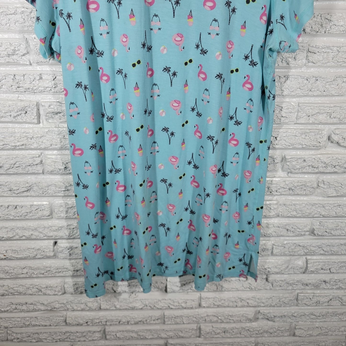 Coral Bay Womens Pajama Top Nightgown 1X Plus Flamingos Blue Loungewear Comfy