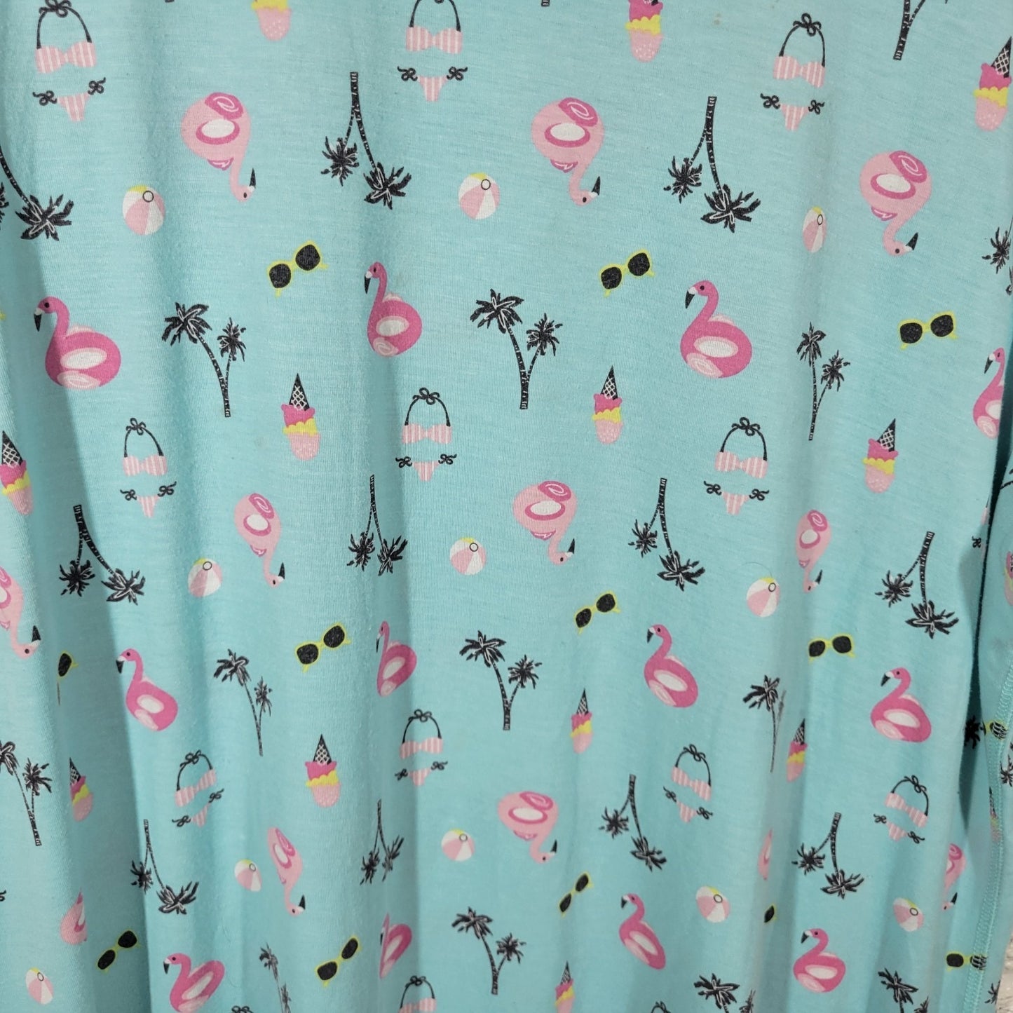 Coral Bay Womens Pajama Top Nightgown 1X Plus Flamingos Blue Loungewear Comfy